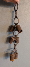 WI Barn Antique Primitive HANDMADE Set of Tin Bells pcs.6 Twisted Metal Strings picture