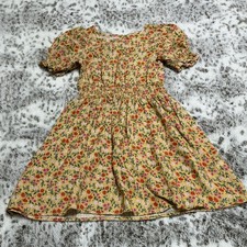 Cat & Jack Girls Size 6 Yellow Floral Puff Sleeve Smocked Fit & Flare Dress picture