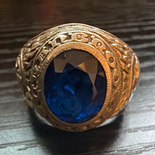 Vintage 1949 Sterling Silver Engraved Signet Class Ring Blue Oval Stone 9 picture