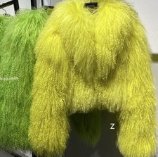 100% Real Mongolian Lamb Fur Coat Long Fur Warm Outwear Women Short Jacket picture