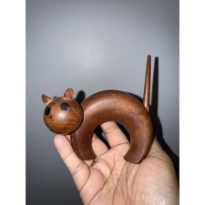 Vintage MCM Teak Wood Cat Figurine H&F Mid Century Modern Denmark Kay Bojesen picture