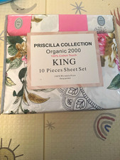 Priscilla Collection Organic 2000 King 10pc Cotton Sheet Set Floral Deep Pocket picture
