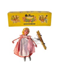 Vintage Hand Painted Wood Pelham Cinderella Puppet Silver Slippers Original Box picture