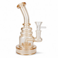 Gold Mirror Chrome Bent Neck Glass Water Pipe Internal Percolator 8 inch picture