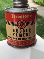 Firestone 3K2 Empty Rubber Cement Tin Can 4 1/8 Oz Gas Oil Can Advertising picture