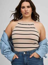 Torrid Plus 3X Foxy Cami High Square Neck Ruched Tank Black Stripe Khaki NWT picture