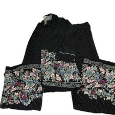 Soma Women’s Pajama Set Long Sleeve Black Polka Dot Floral Size Medium Long picture