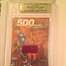 BAP 2002-03 Ultimate Memorabilia 3rd Ed Joe Sakic 500 Goal Jersey #4/30 picture