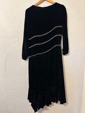 READ Antique 1920s Black Silk Velvet Flapper Dress Metallic Study Repair Wounded picture