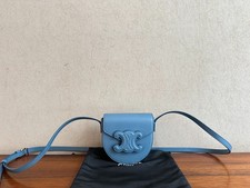 Celine Pre-Owned Authentic Saddle Bag Blue cowhide Free Tracked Shipping Blue picture