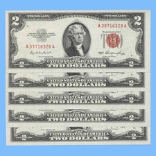 Two Dollar Red Seal Lot $2 Bill ~ Rare UNC Uncirculated Notes ~ Currency Lot picture