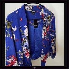 Torrid Blue Floral Blazer Size 2 Open Front Women's Jacket picture