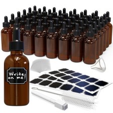 Nevlers 48 pack Amber 2 Oz Dropper Glass Bottles With Funnel, Brush, & Labels picture