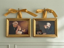 SET of 2  Framed GRACE AND GRATITUDE Old Woman & Man Praying Christian Pictures picture