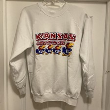 Vintage Kansas Jayhawks Sweatshirt Crewneck Mens Large White NCAA Basketball 90s picture