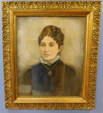 ANTIQUE 19th C. ELEGANT Pastel  PORTRAIT Ornate GiltWood Frame 25 x 29 