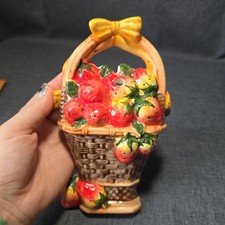 Vintage Handpainted Ceramic Strawberry Basket Wall Hanging Decor Cottagecore picture