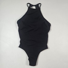 Athleta Swimsuit Womens XS Black Ribbed High Neck Strappy Back One Piece Swim picture