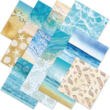 12 Pcs Summer Beach Cotton Fabric Bundles Fat Quarters Blue White Ocean Wave Sea picture
