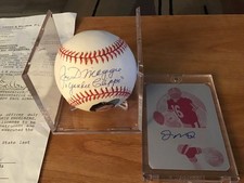 Joe Dimaggio Autographed Ball & Joe Montana 1/1 Autographed Card picture