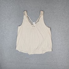 Maurices Women Tank Top 0X Beige Crochet Strap Embroidered V-Neck Pullover NWT picture