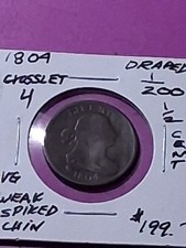 1804 DRAPED BUST HALF CENT. CROSSLET 4 VG CONDITION. WEAK SPIKED CHIN VARIETY. picture