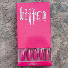 bitten by Red Aspen Press-On Nails Pink Glitter Coffin Medium Acrylic Glue picture