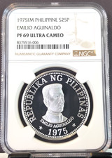 1975 PHILIPPINES SILVER 25 PISO EMILIO AGUINALDO NGC PF 69 ULTRA CAMEO GEM PROOF picture