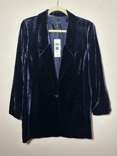 NWT Eileen Fisher Blue Crushed Velvet Silk Jacket Medium Whimsigoth Lightweight picture
