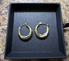 Vintage JCM 14K Yellow Gold Puffy Hoop Earrings 12mm Pair: 1 Flawless, 1 Dented picture