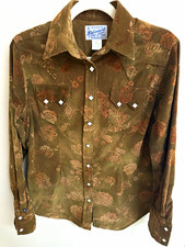 Rockmount Ranch Wear Vintage Women’s Fitted Brown Floral Corduroy Long Sleeve picture