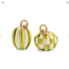 MACKENZIE CHILDS Moss Check and Stripe Petite Pumpkins, Set of 2 NEW picture