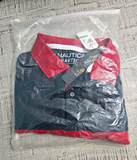Nautica NAVTECH Men's L Polo Shirt Navy/Red/White Striped Wicking Stain Release picture