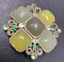 Vintage Celtic Cross Flower Green Cabochons And Crystals Brooch/Pendant picture