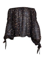 Ulla Johnson - Black, Cream, & Rust Print Semi Sheer Long Sleeve Top Sz 0 picture