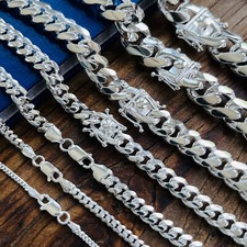 Real Solid 925 Sterling Silver Miami Cuban Mens Boys Chain Bracelet or Necklace picture