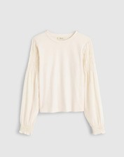 NWT Madewell Smocked Long-Sleeve Tee size medium color in ivory picture