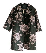 Talbots Black Floral Jacquard Formal/Business Coat with Pink Rose Print Size 16 picture