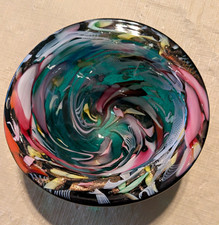 Vintage Murano Glass Bowl - small, green base, multicolors picture