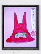 Original Neo Expressionism Art 8x10 Bunny Woman Portrait Acrylic Painting Canvas picture