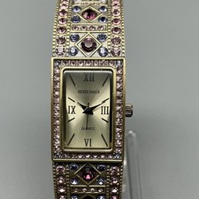 Heidi Daus B8550 Womens Watch 20mm Gold Tone Multicolor Crystals New Battery 7
