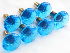  Vintage 60s Swedish Blue Glass Cabinet Knobs Drawer Pulls Mid Century Modern  picture