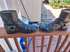 Frye Men’s Black Leather Harness Ankle Boots Zip D 10 Vintage Motorcycle 87873 picture
