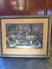 1950 MODERN ABSTRACT WATERCOLOR SIGNED ELSA WARNER”Still Life with Compote” picture
