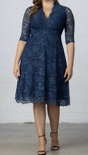 Womens Dress 2X Cocktail Wedding Guest Kiyonna Navy Lace Whimsy Mother Of Bride picture