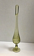 Vintage Fenton Thumbprint Swung Pedestal Colonial Green Vase 13.5