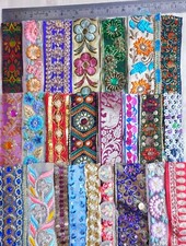 VERY RARE LOT Antique Vintage Sari LACE EDGING RIBBON 25 Pcs EMBROIDEREDZar DS71 picture