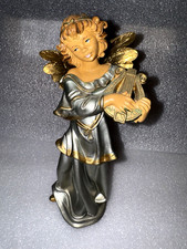 Vintage Italian Light Gown Gold Winge Angel Playing Harp Figurine Italy picture