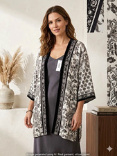 Chico’s NWT Paisley Floral Kimono Cardigan Velvet Trim Boho L/XL picture