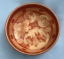 Antique Meiji Japanese Kutani Akae Bowl Red Gold Sages Flowers Signed picture